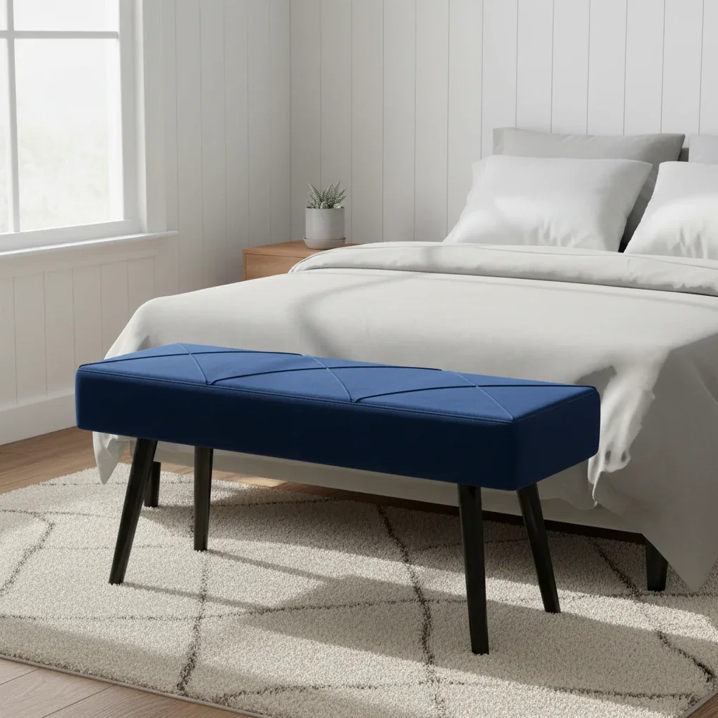 Banco para os pés da cama HOMCOM, almofadado, azul-escuro