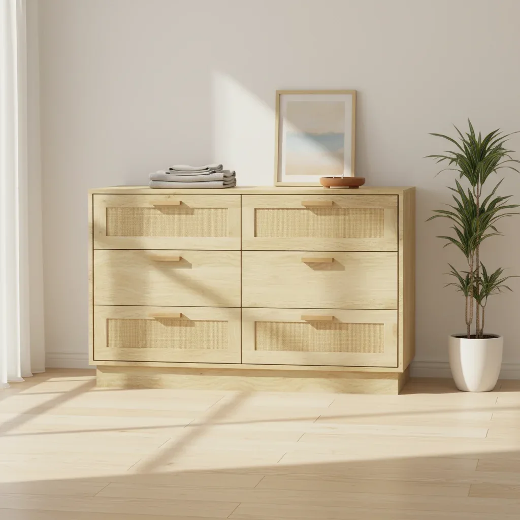 Cómoda HOMCOM em rattan com 6 gavetas