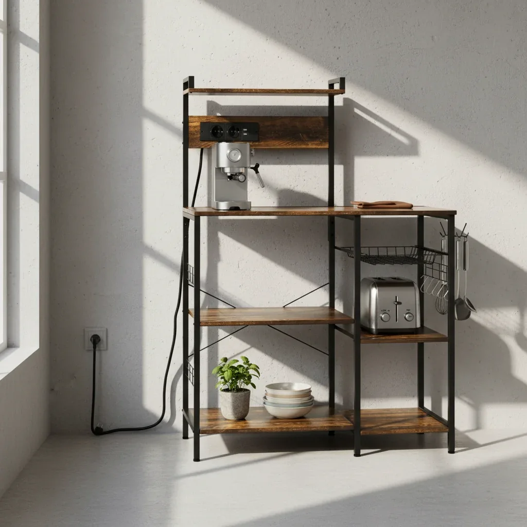 Estante de cozinha industrial com tomada elétrica e porta USB